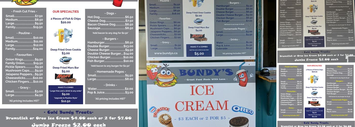 Bundy's Chip Stand Menu