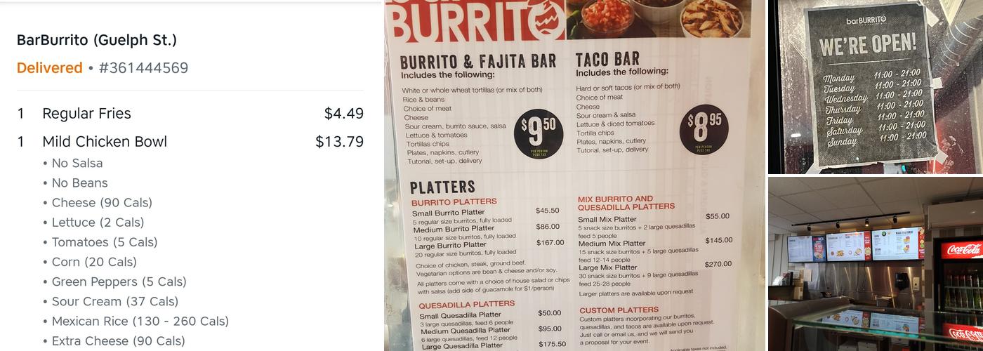 barBURRITO Menu