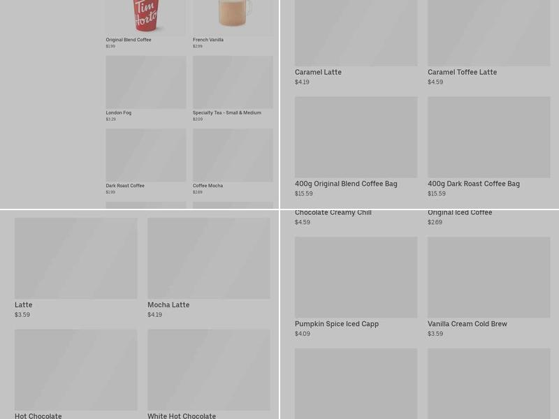 Tim Hortons Menu