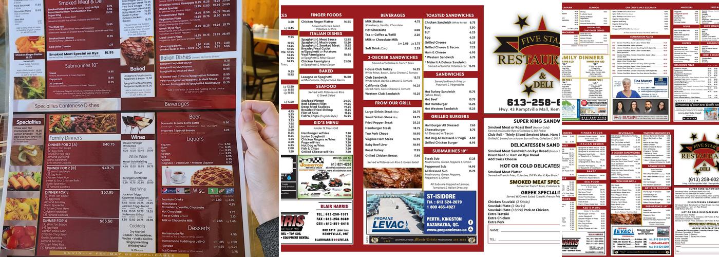 Five Star Restaurant Menu