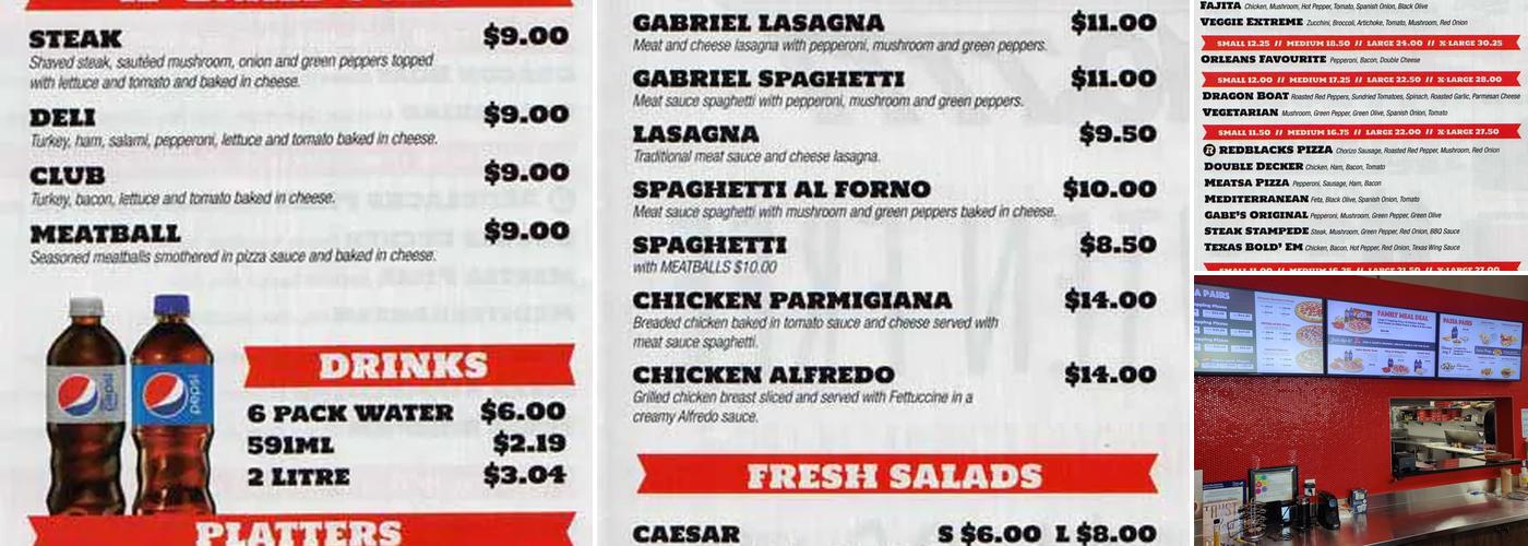 Gabriel Pizza Menu
