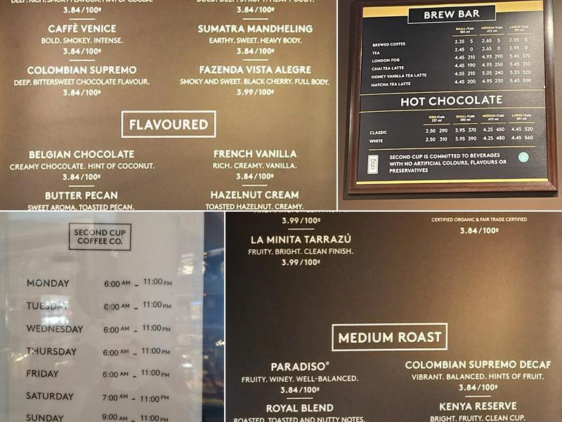 Second Cup Café Menu