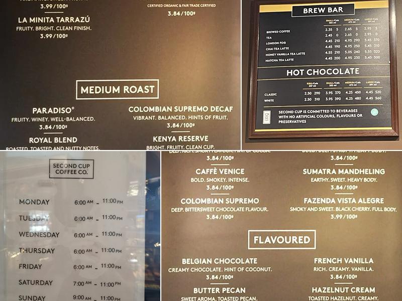 Second Cup Café Menu