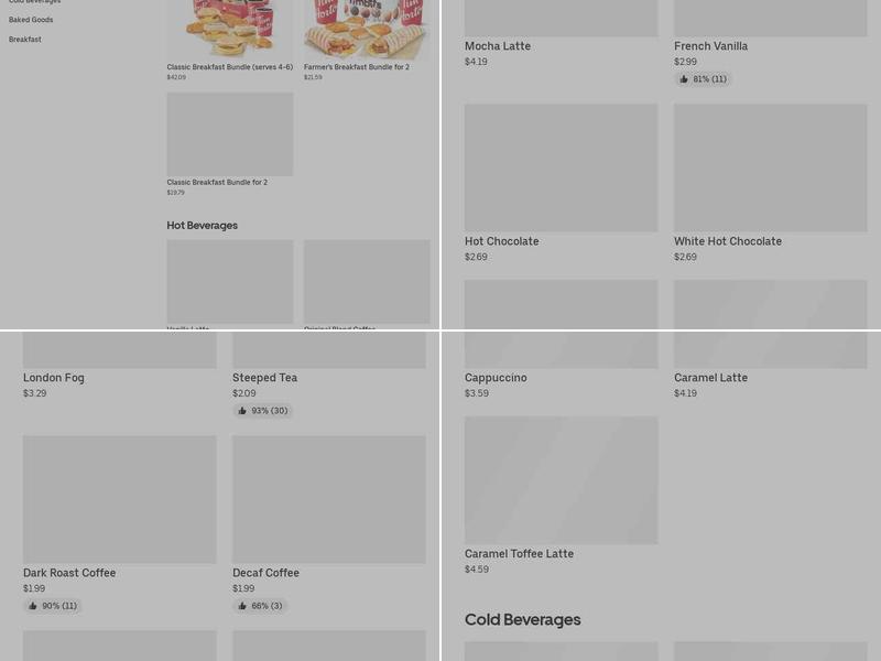 Tim Hortons Menu