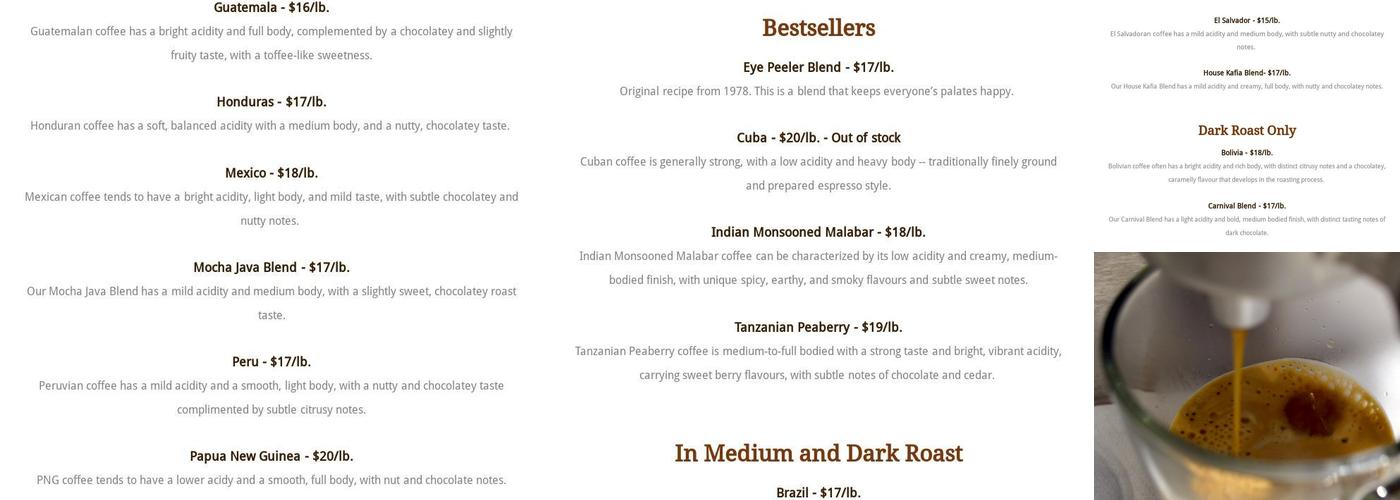 International kafia coffee ltd. Menu