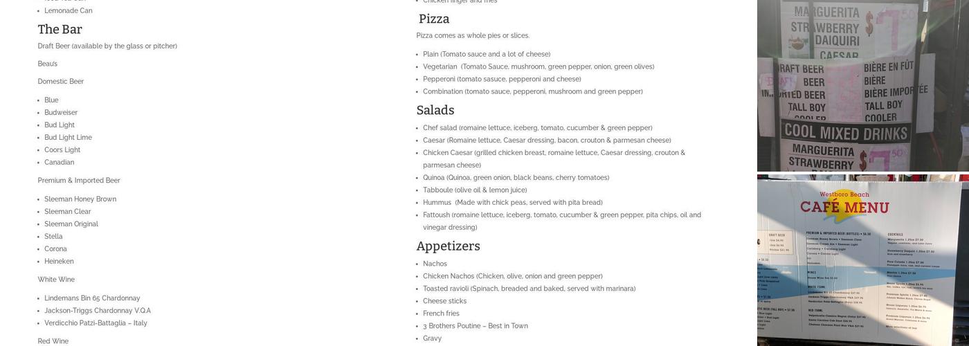Westboro Beach Cafe Menu