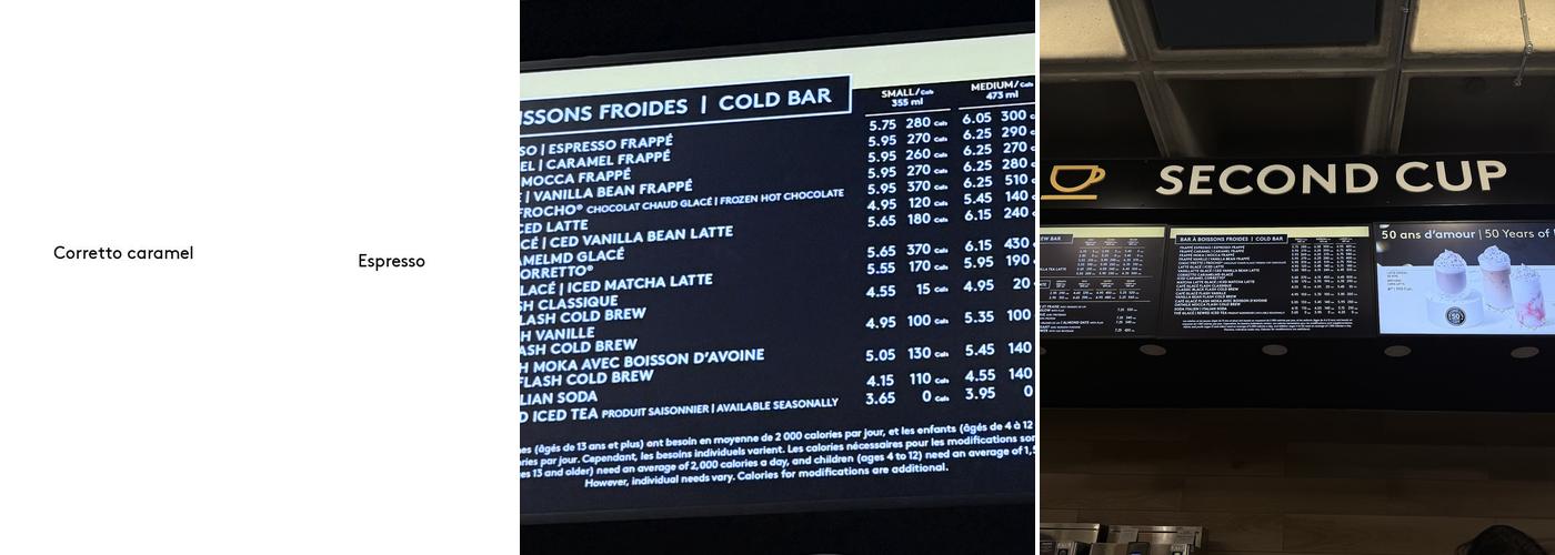 Second Cup Café Menu