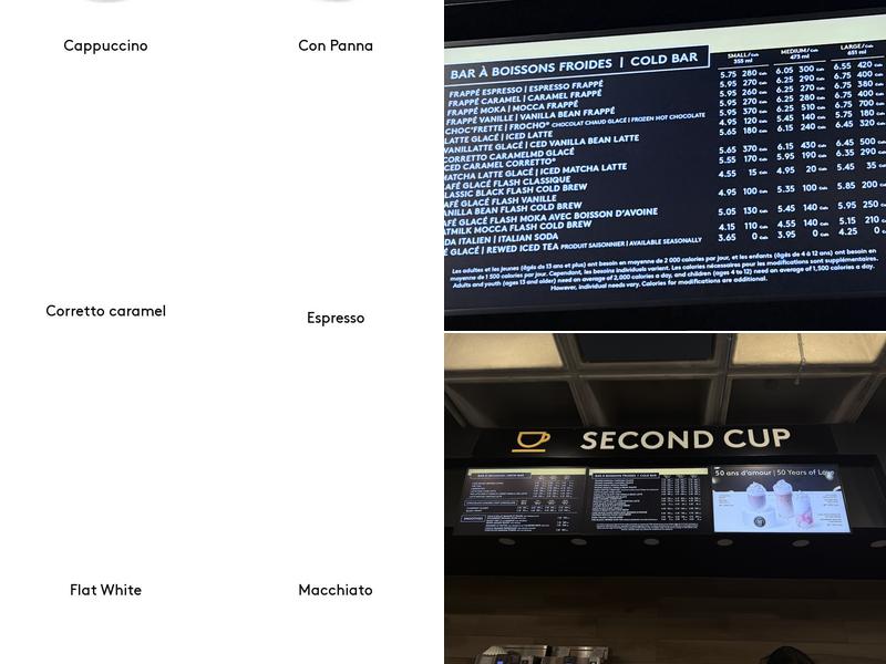 Second Cup Café Menu