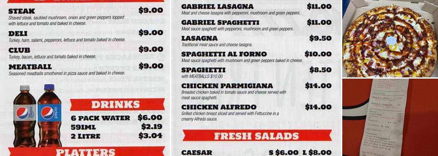 Gabriel Pizza Menu