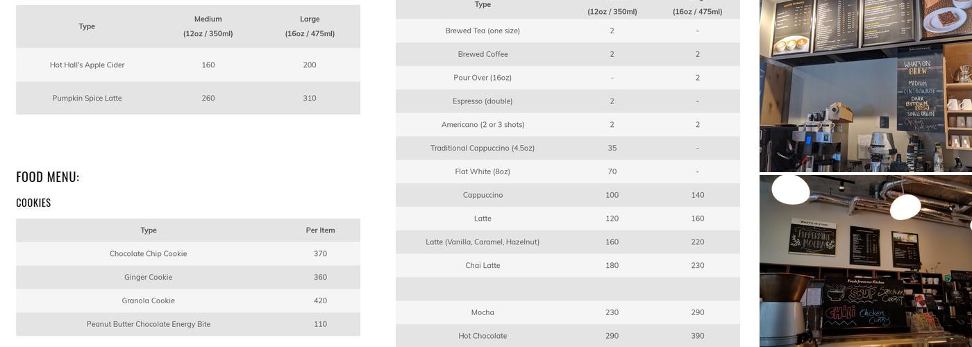 Bridgehead Coffee Menu