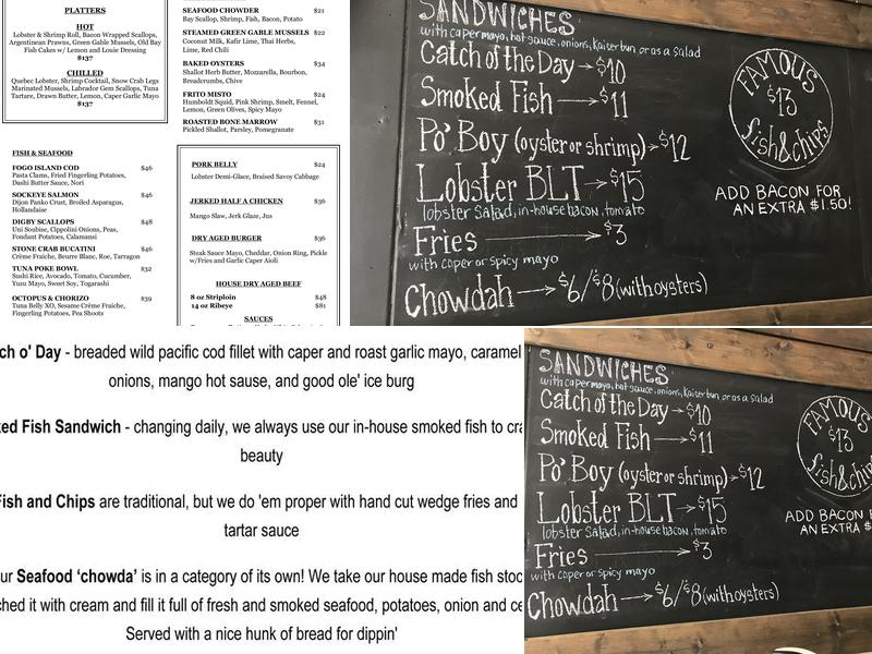 The Whalesbone Kent Street Menu