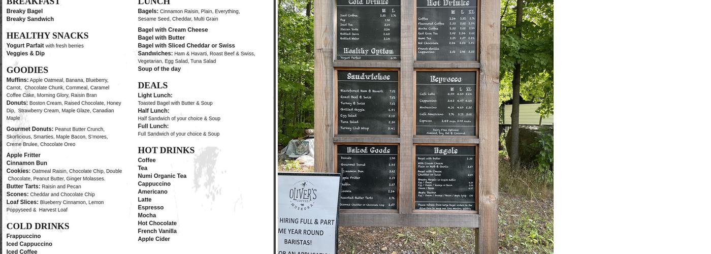 Oliver's Coffee Menu