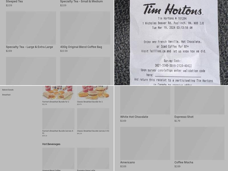 Tim Hortons Menu