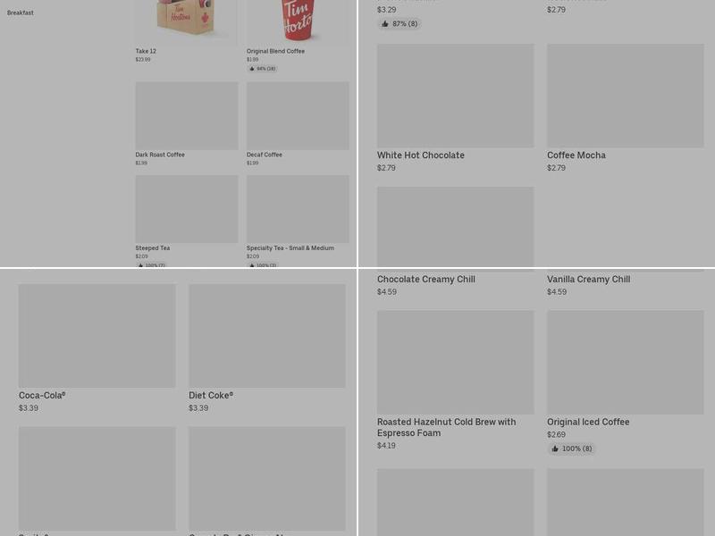 Tim Hortons Menu
