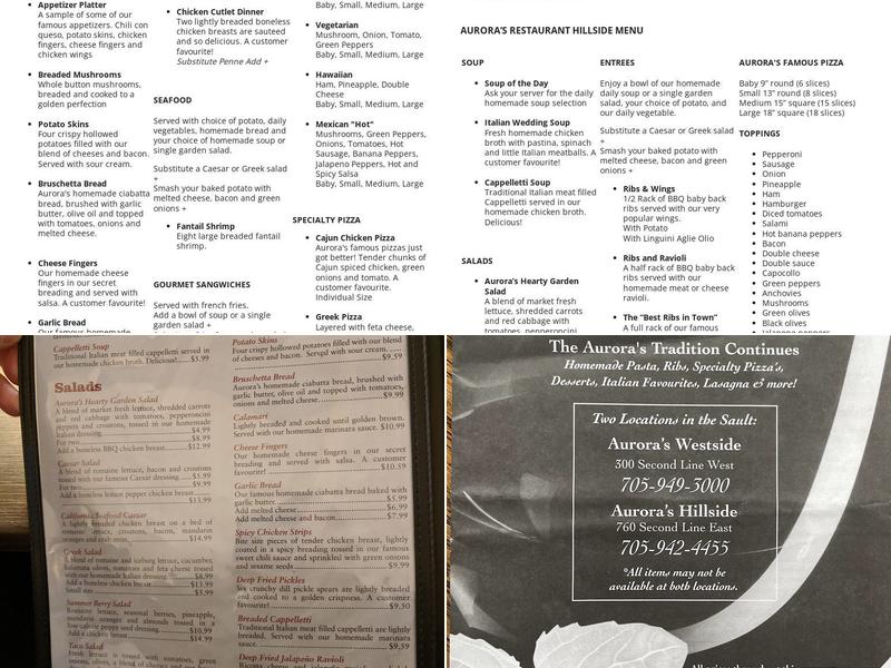 Aurora's Westside Menu