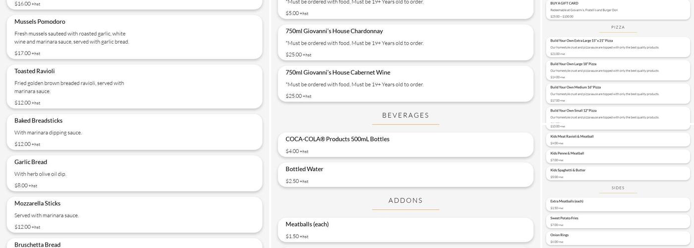 Fratelli's Kitchen Menu