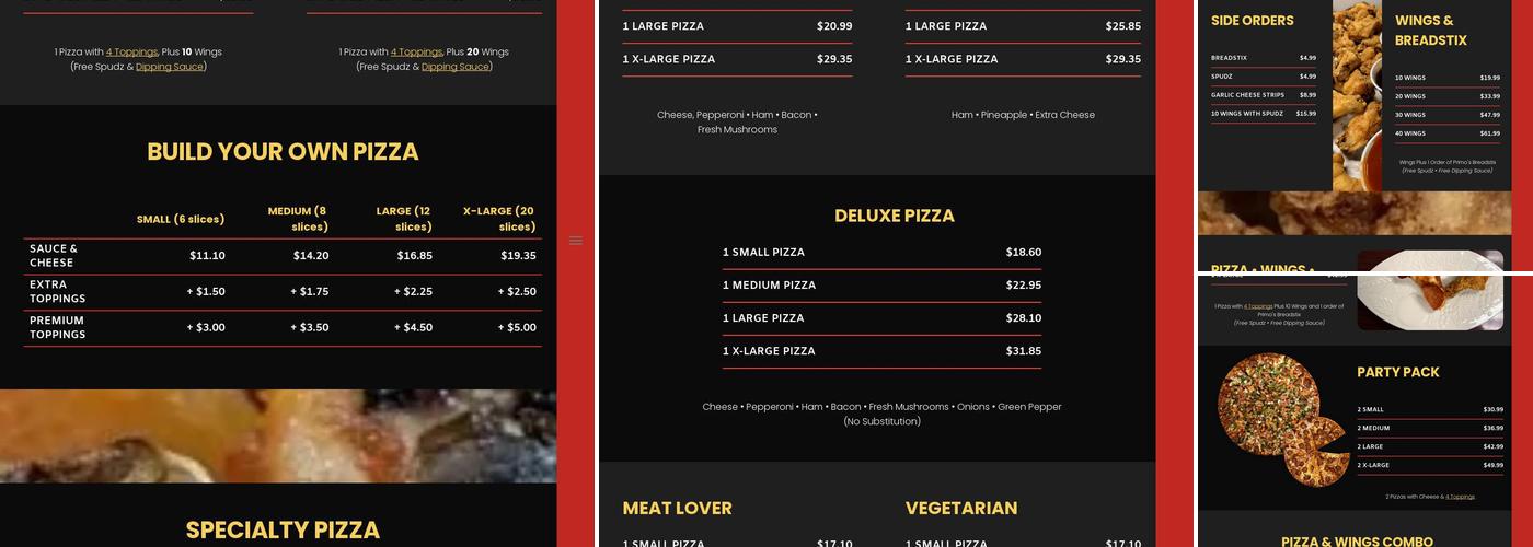 Primo Pizza & Wings Menu