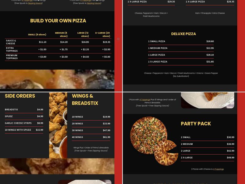 Primo Pizza & Wings Menu