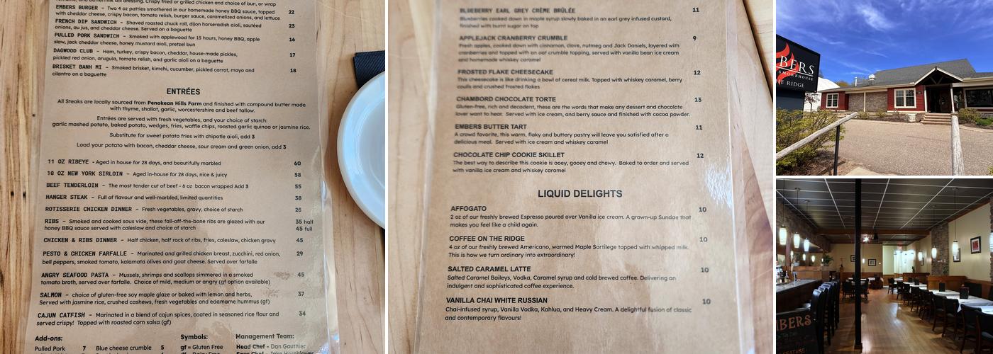 Embers On The Ridge Menu