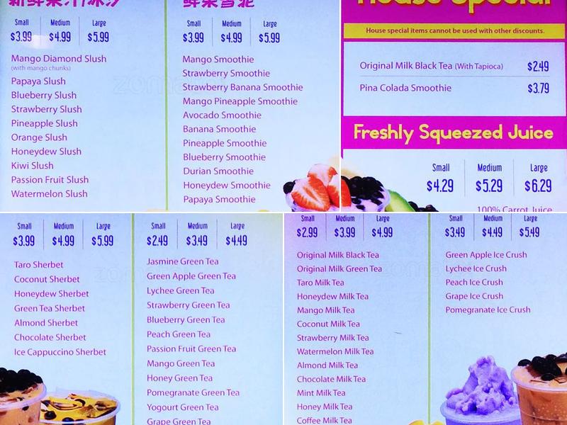 Real Fruit Bubble Tea Menu