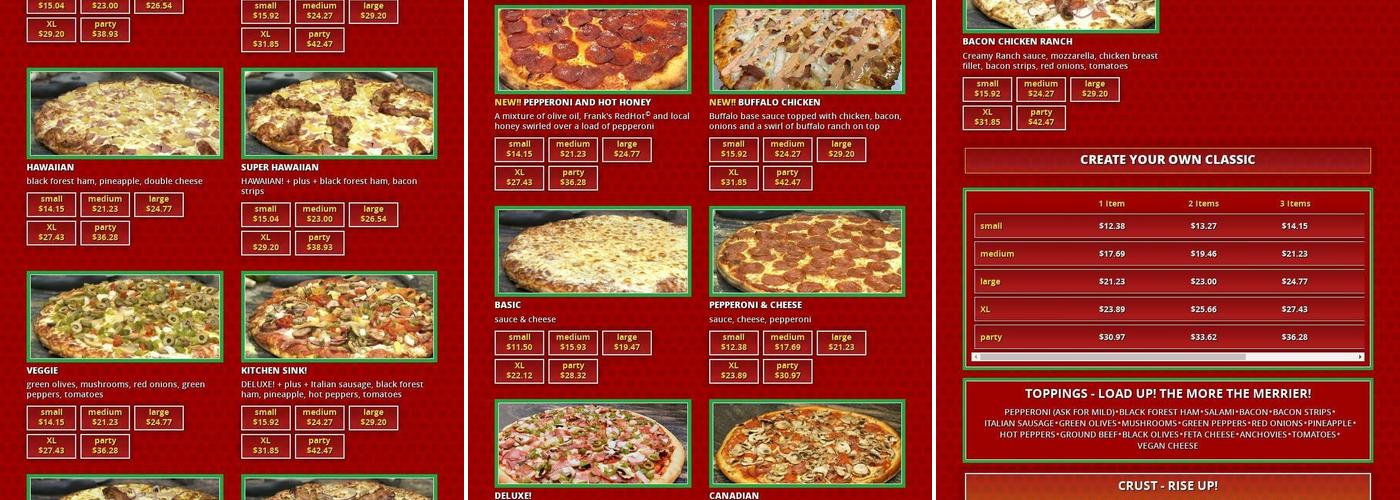 Extreme Pizza Menu