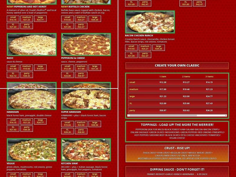 Extreme Pizza Menu
