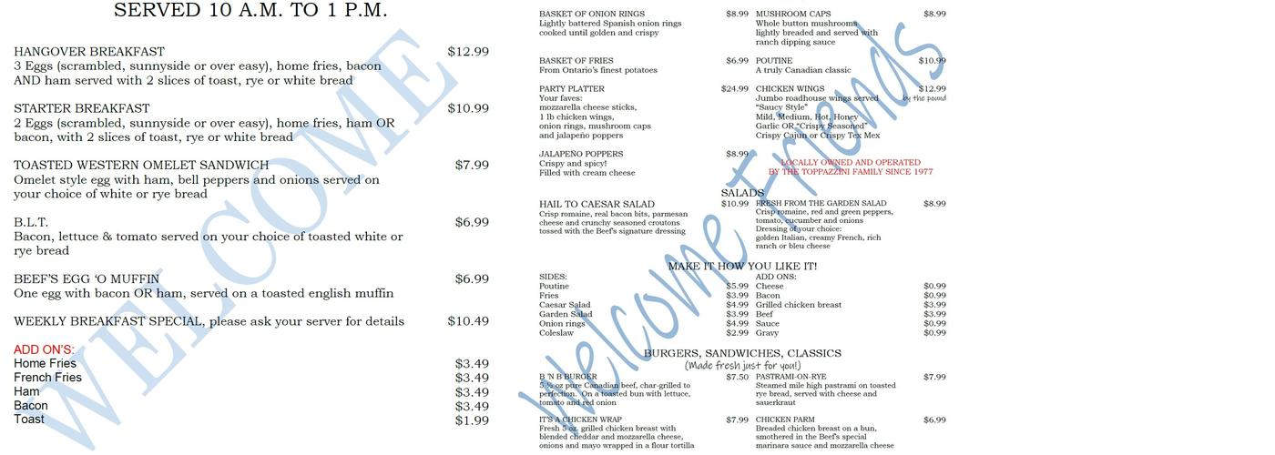 Beef 'N Bird Menu