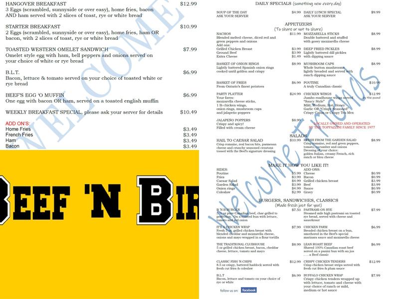 Beef 'N Bird Menu