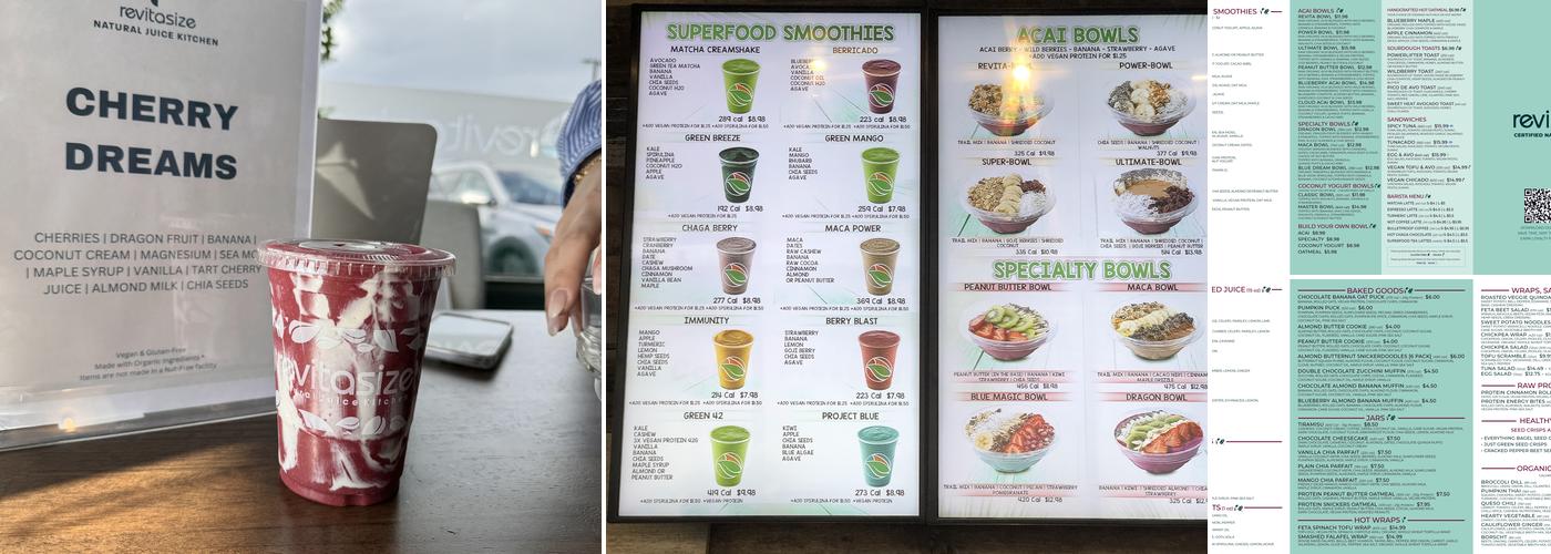 Revitasize Natural Juice Kitchen Menu