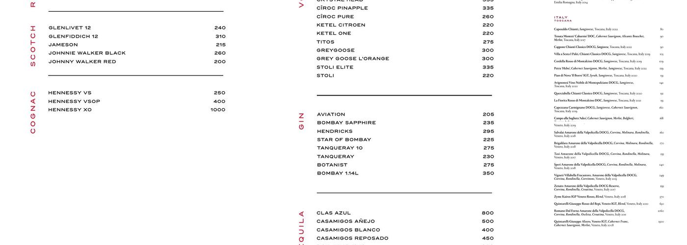Sofia Restaurant & Bar Menu