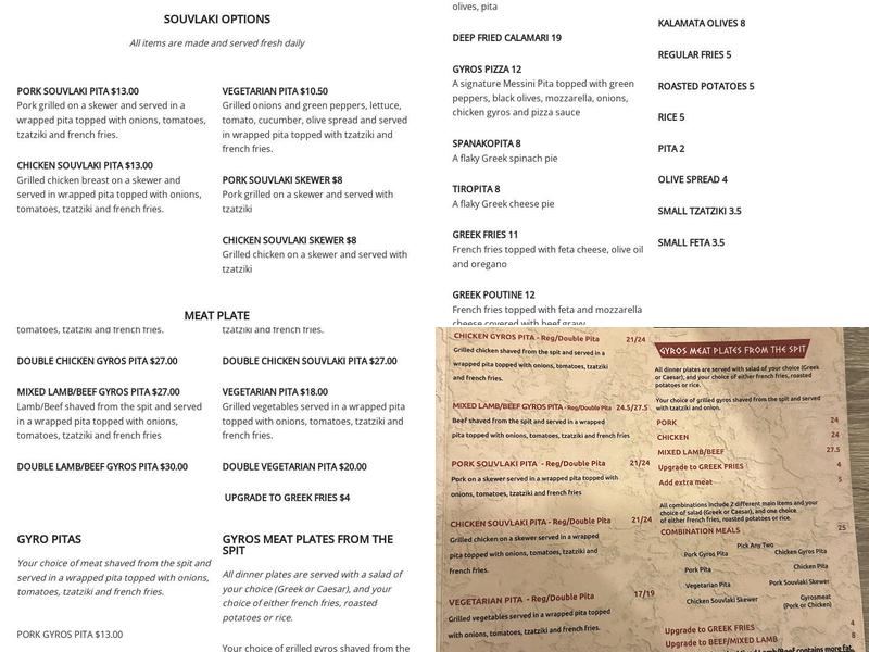 Messini Authentic Gyros Menu