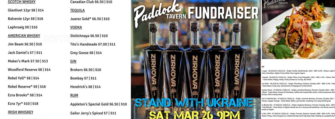 The Paddock Tavern Menu