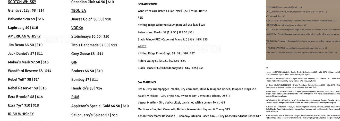 The Paddock Tavern Menu