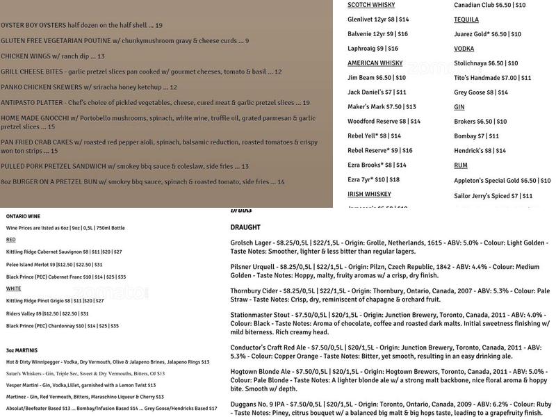 The Paddock Tavern Menu