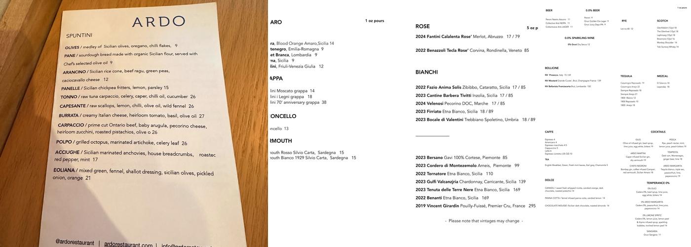 ARDO Restaurant Menu
