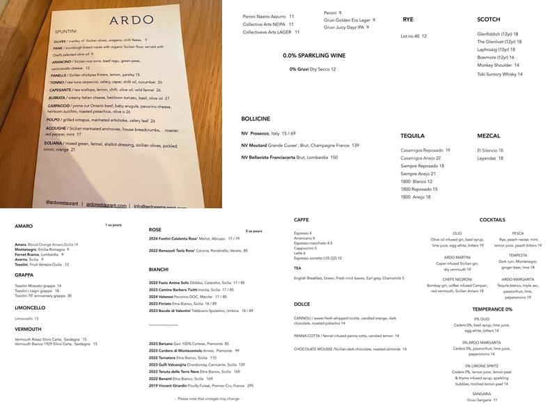 ARDO Restaurant Menu