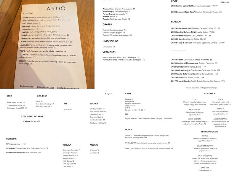 ARDO Restaurant Menu