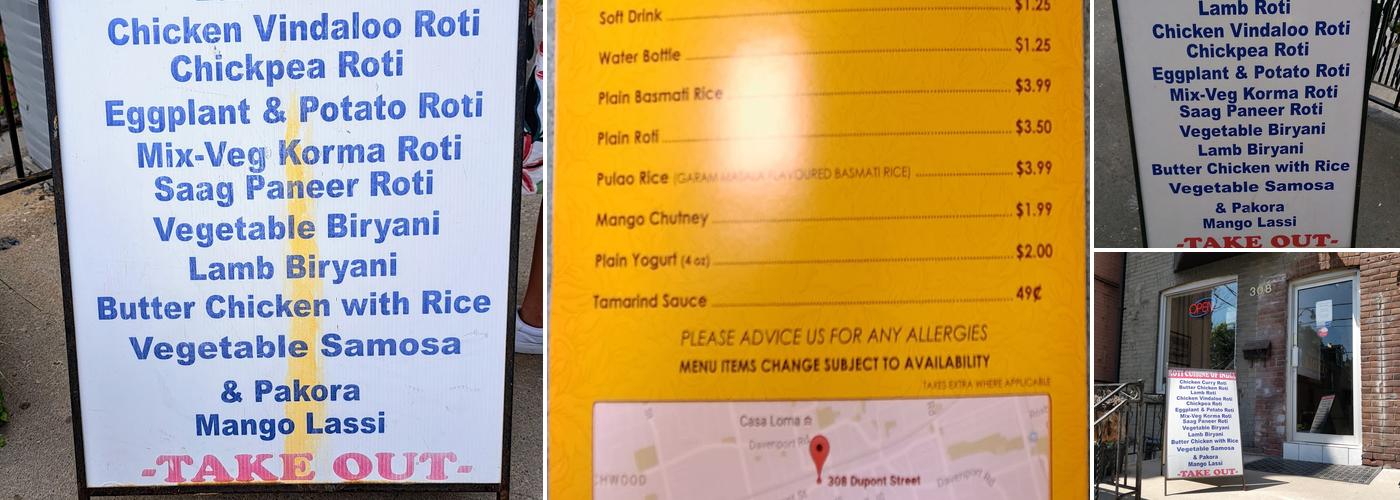 Roti Cuisine Of India Menu