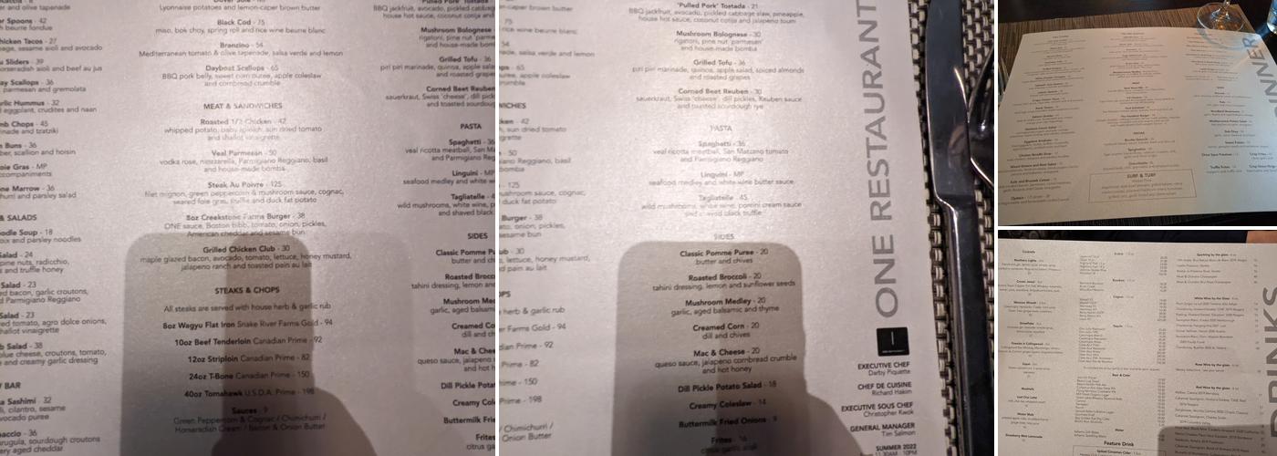ONE Restaurant Menu