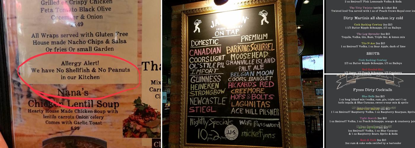 Mick E Fynn's Menu
