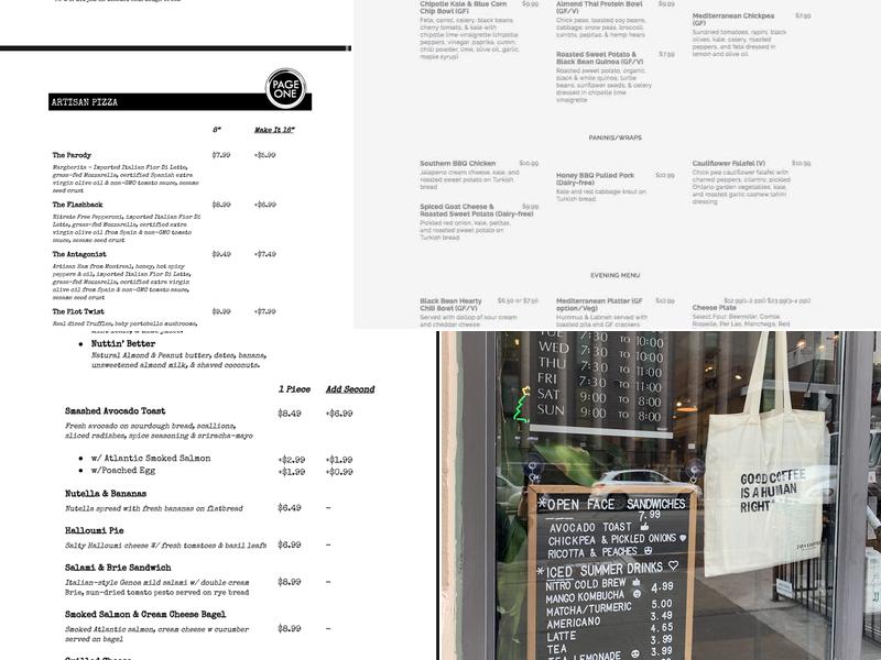 Page One Coffee + Bar Menu