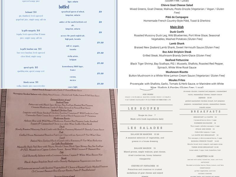 Cafe La Gaffe Menu
