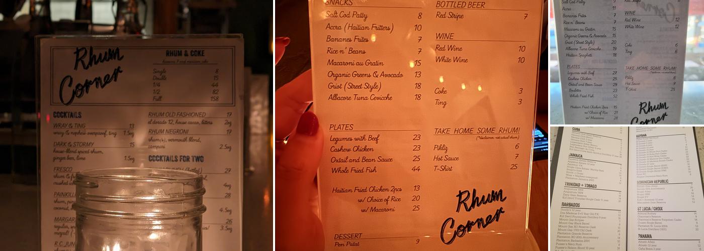 Rhum Corner Menu