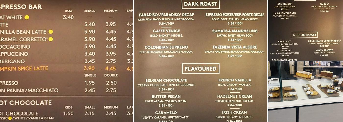 Second Cup Café Menu