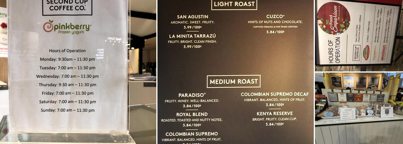 Second Cup Café Menu