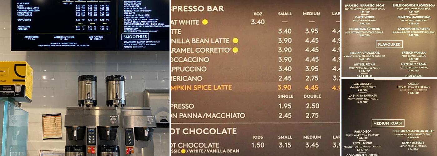 Second Cup Café Menu