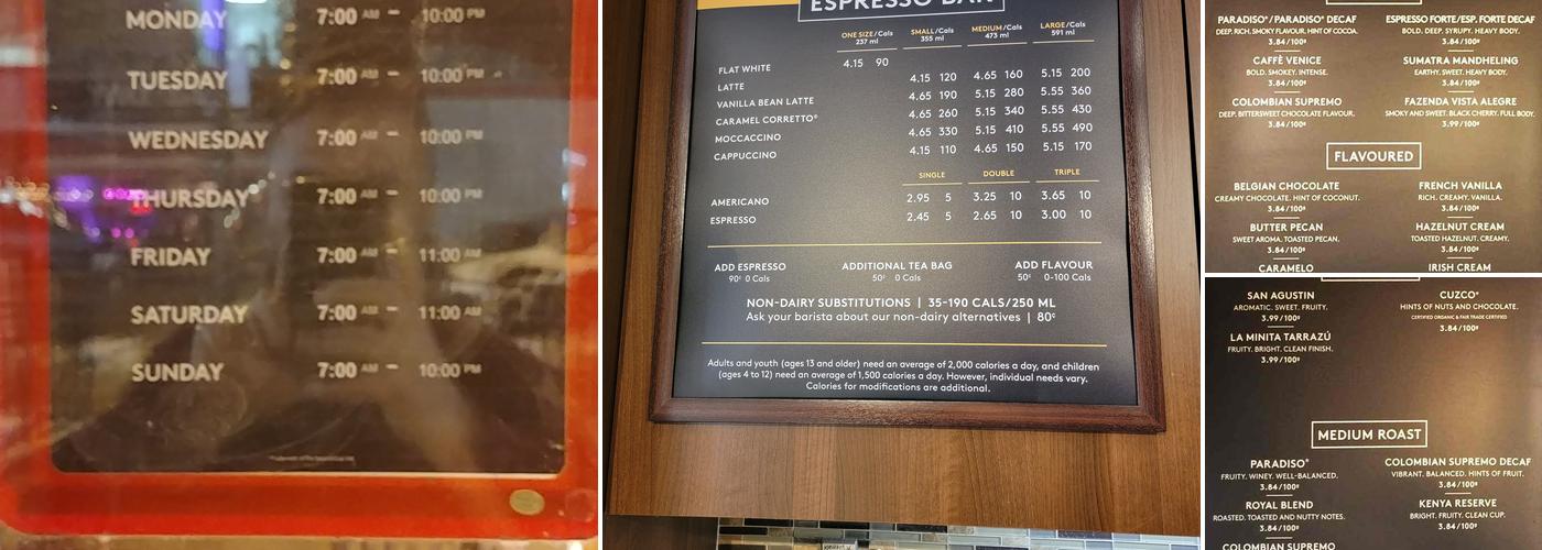 Second Cup Café Menu