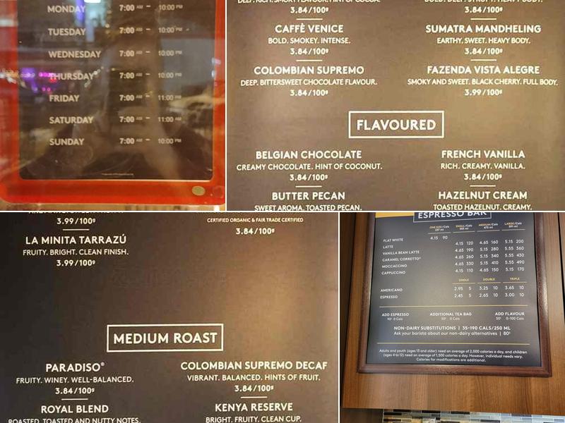 Second Cup Café Menu