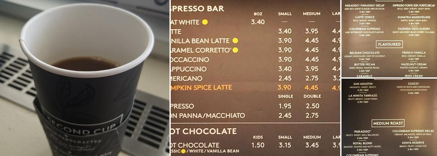 Second Cup Café Menu