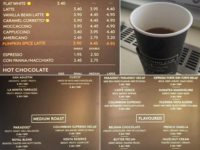 Second Cup Café Menu